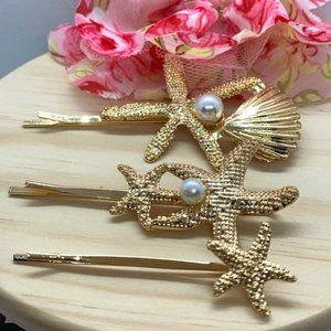 Silver Set of Three Starfish Hair Clips 25